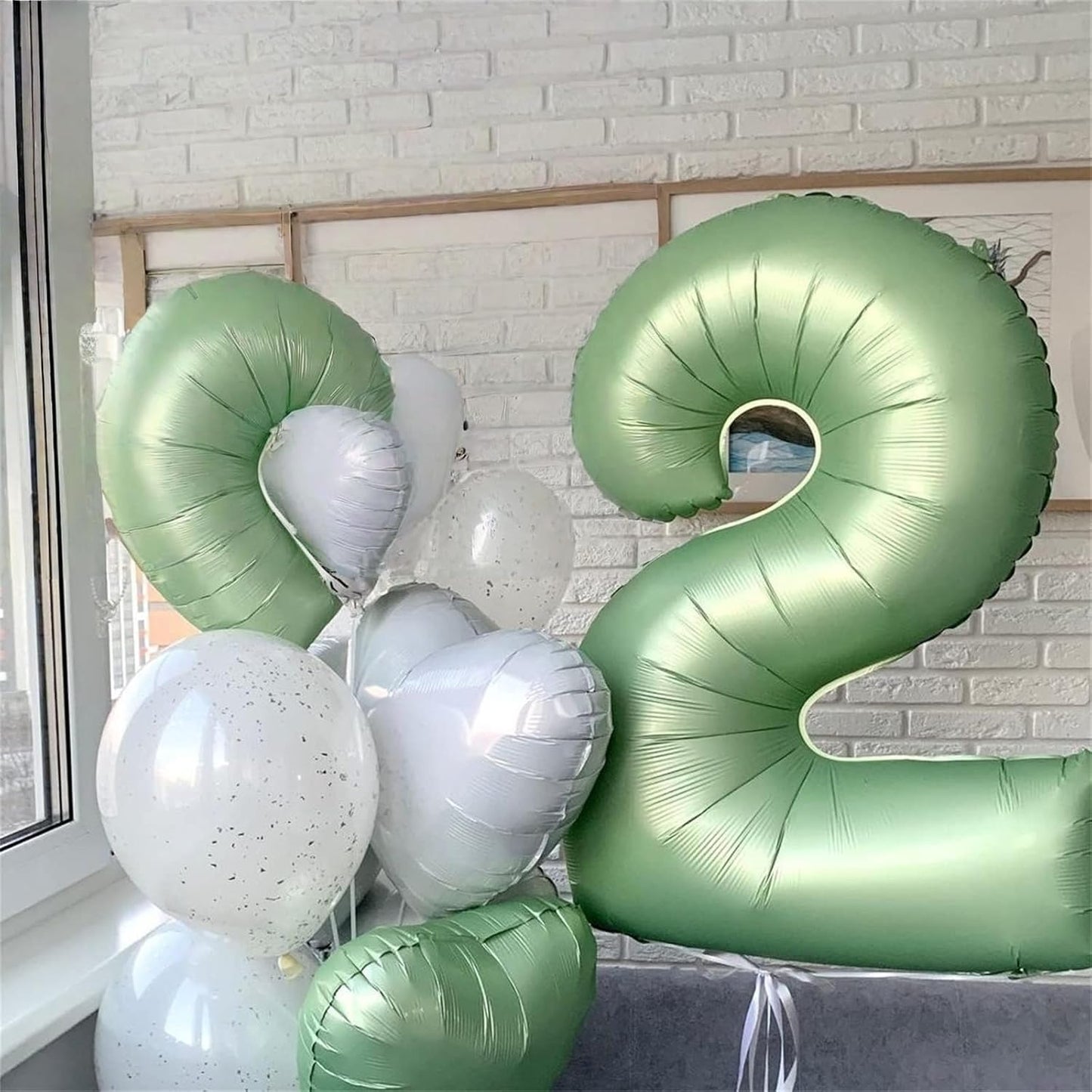 Sage Green Balloon Number 8 - 40 Inch Self-Inflating Foil Helium Balloon for 8th Birthday Party Decorations