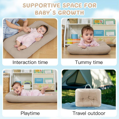 Baby Lounger - Bionic Design for Newborns | Soft Organic Cotton, Breathable for Infants 0-18 Months (Cream Grey)