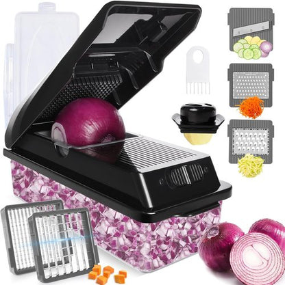 LHS Professional Vegetable Chopper - 7-in-1 Multifunctional Food Slicer & Dicer with Storage Containers | Black