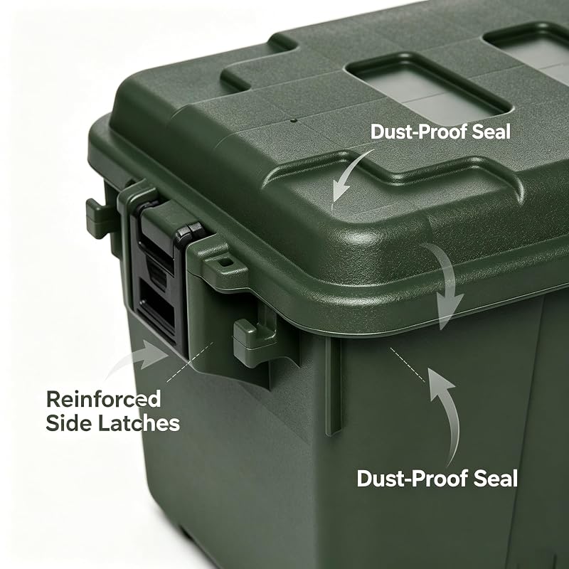 14 Gallon Lockable Weather-Resistant Plastic Storage Trunk with Wheels and Recessed Handles - Green