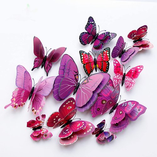 OPSEAM Butterfly Wall Decor 72 PCS, 3D Butterflies Stickers for Party Decorations with Magnets (Purple, 72)