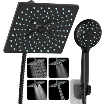 Veken High Pressure Rain Shower Head with Handheld, Multi-Functions Square Rainfall Shower Heads with 5-Mode Handheld Spray Combo, Detachable Hand Held Showerhead, Dual Matte Black Regaderas Para