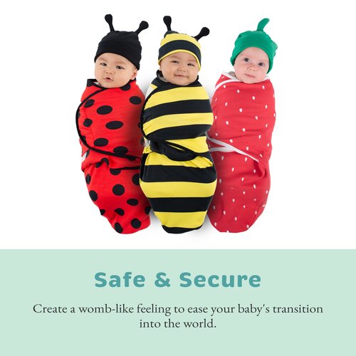 Baby Swaddle | 100% Cotton Adjustable Velcro Newborn Blanket Wrap - with Novelty Hat Beanie