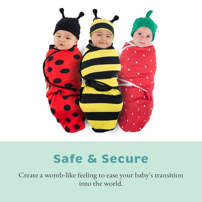 Baby Swaddle | 100% Cotton Adjustable Velcro Newborn Blanket Wrap - with Novelty Hat Beanie