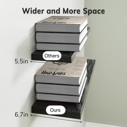 BAYKA Floating Shelves for Wall, Wall Mounted Rustic Wood Shelves for Bathroom, Bedroom, Living Room, Kitchen, Hanging Shelf for Books/Storage/Room Decor with 22lbs Capacity (Black, Set of 3, 15.7in)