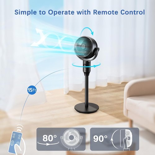 JYMIPA Oscillation Standing Fan - Whisper Quiet 3 Modes & 8 Speeds | 79ft Airflow, Adjustable 24-42" Height