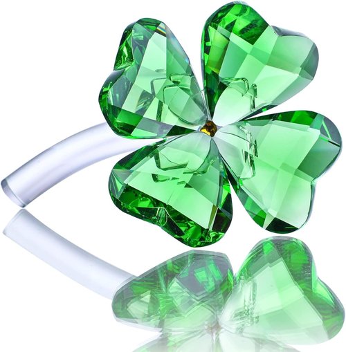 HDCRYSTALGIFTS Crystal Flower Dreams - 4'' Four Leaf Clover Figurine | Green Glass Lucky Ornament for Home Decor