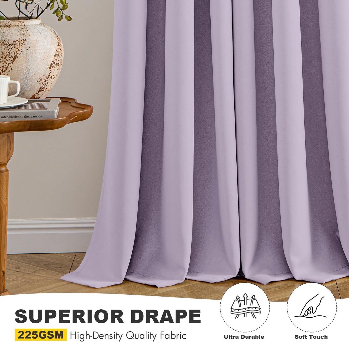 MIULEE Lilac Blackout Curtains - Thermal Insulated Room Darkening Drapes | 45-Inch Grommet Panels (2)