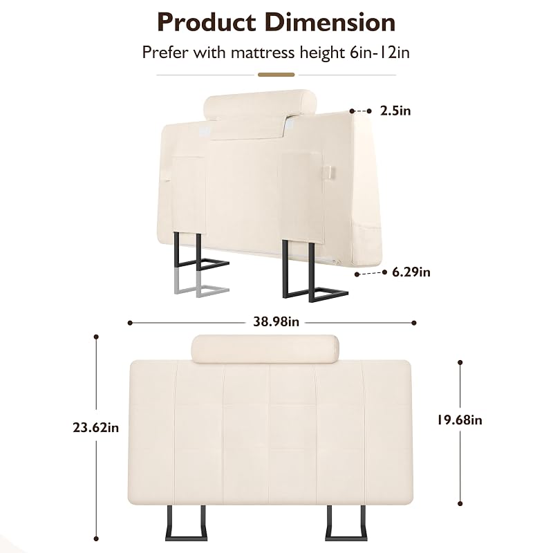 Twin Headboard with Headrest - Memory Foam Upholstered Beig e Twin