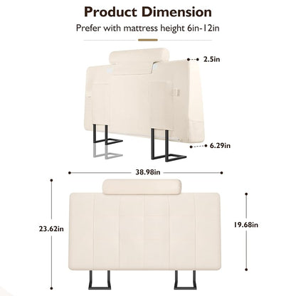Twin Headboard with Headrest - Memory Foam Upholstered Beig e Twin