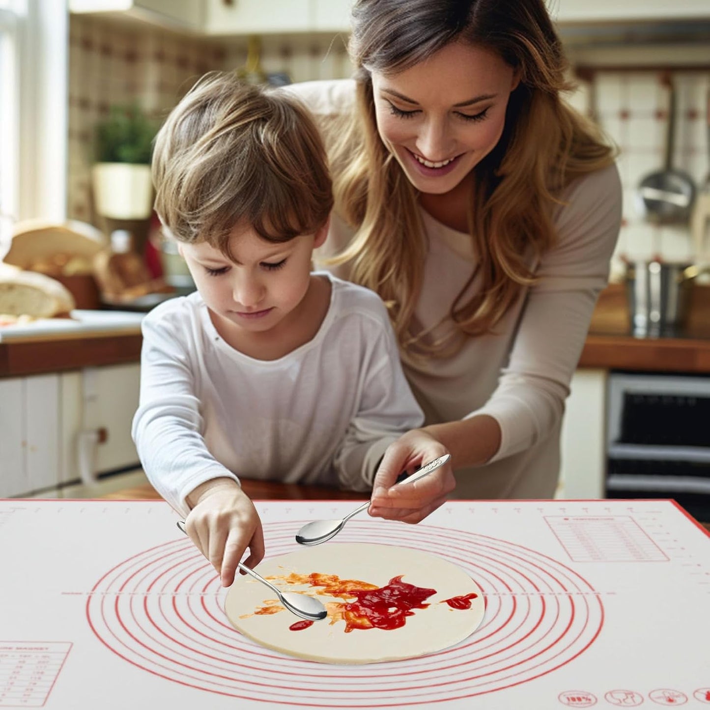 Skiennix Silicone Baking Mat - 32x24" Red Pastry Dough Kneading Sheet for Sourdough Bread