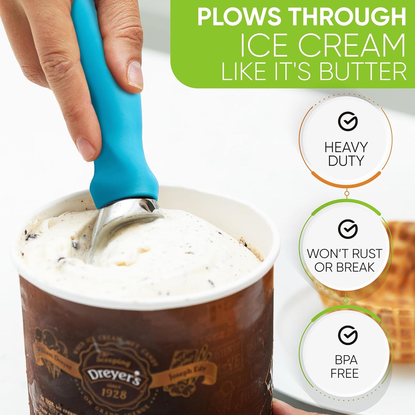 Spring Chef Ice Cream Scoop - Professional Heavy-Duty Scooper with Comfortable Handle | Teal Color