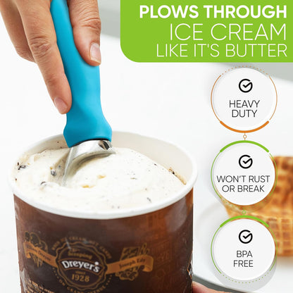 Spring Chef Ice Cream Scoop - Professional Heavy-Duty Scooper with Comfortable Handle | Teal Color