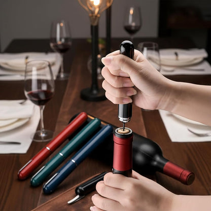 Wine Opener Manual with Foil Cutter Pack of 2 - NUCOKRS Aeropop Style Corkscrew Pen Shape Design 3 to 7 Air Pumps to Open (Black+Blue)