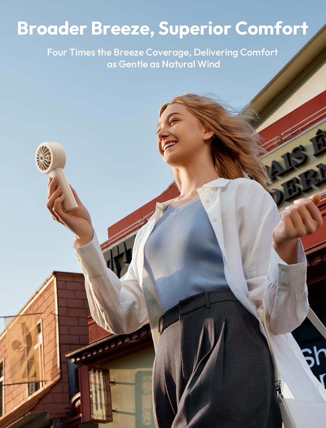 Aecooly Portable Handheld Turbo Fan - 5 Speed USB Rechargeable Mini Cooling Fan | 16H Max Cooling Time - Beige