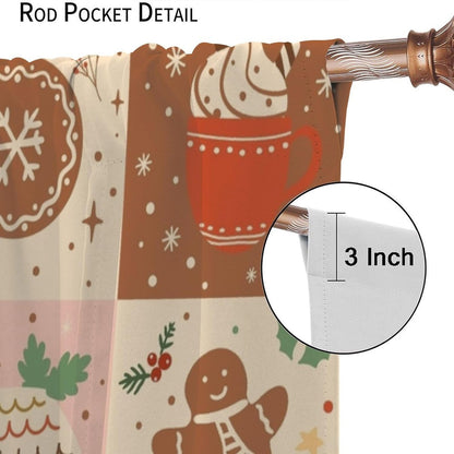 Skiennix Christmas Patchwork Curtains - Hand-Drawn Gingerbread Houses Design | Winter Holiday Drapes (W20xL45 Inch) - Set of 2