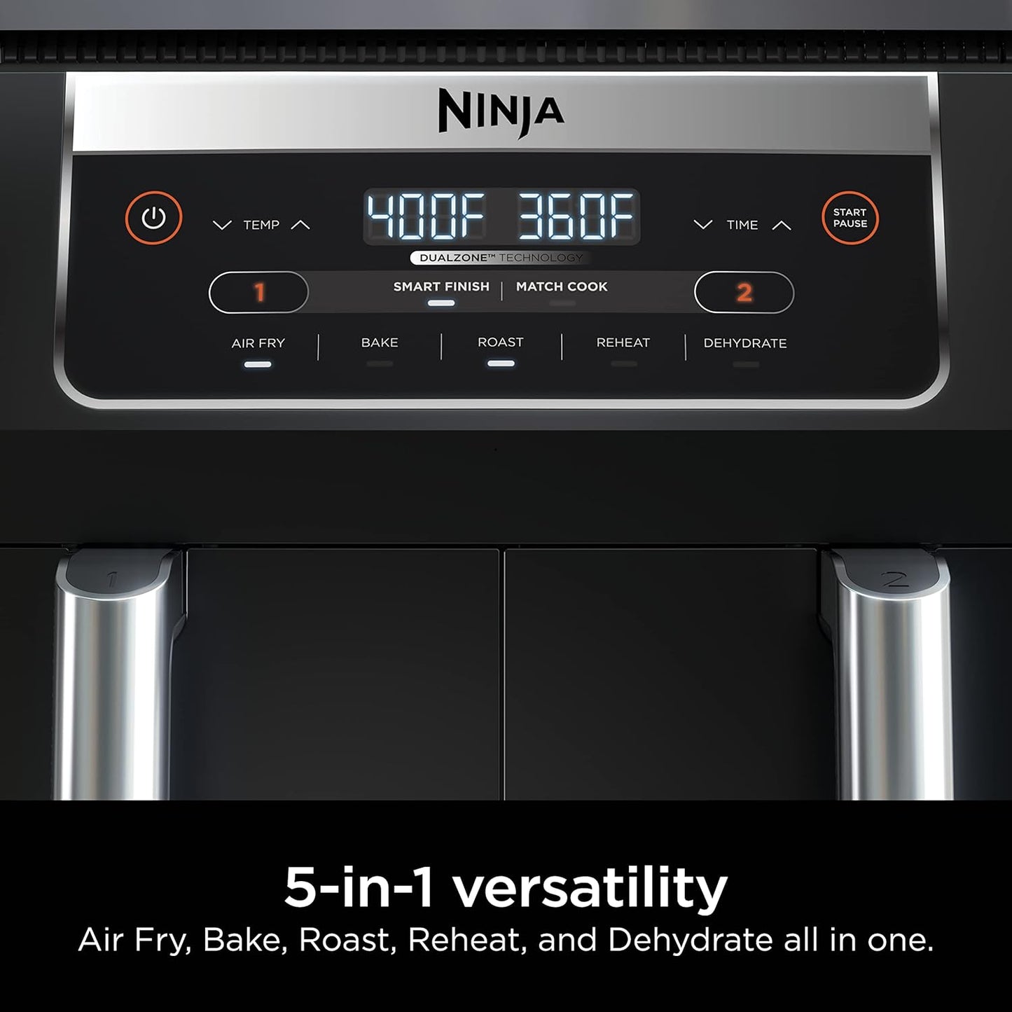 Ninja DZ090 Foodi 6 Quart Air Fryer - 5-in-1 DualZone with 2 Baskets for Quick Snacks & Meals - Black