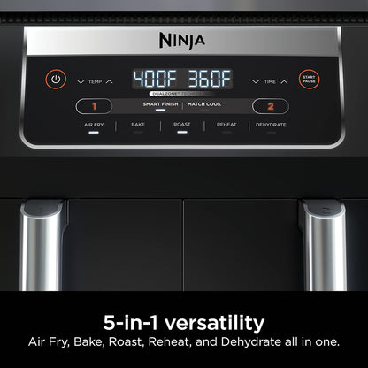 Ninja DZ090 Foodi 6 Quart Air Fryer - 5-in-1 DualZone with 2 Baskets for Quick Snacks & Meals - Black