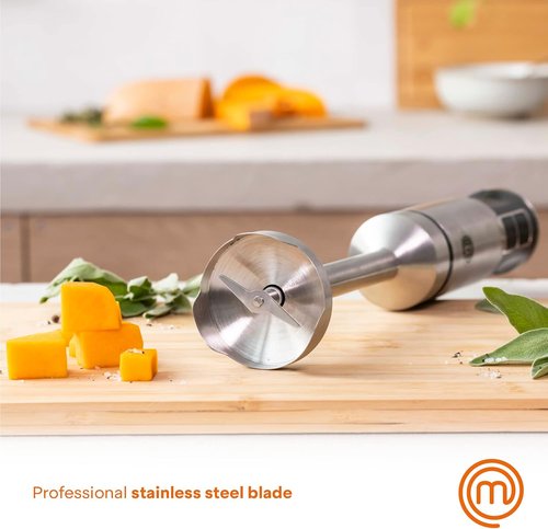 MasterChef Immersion Blender - Handheld Stainless Steel Stick Emulsifier with Whisk & Frother Attachments | 400W for Baby Food, Soups & Lattes