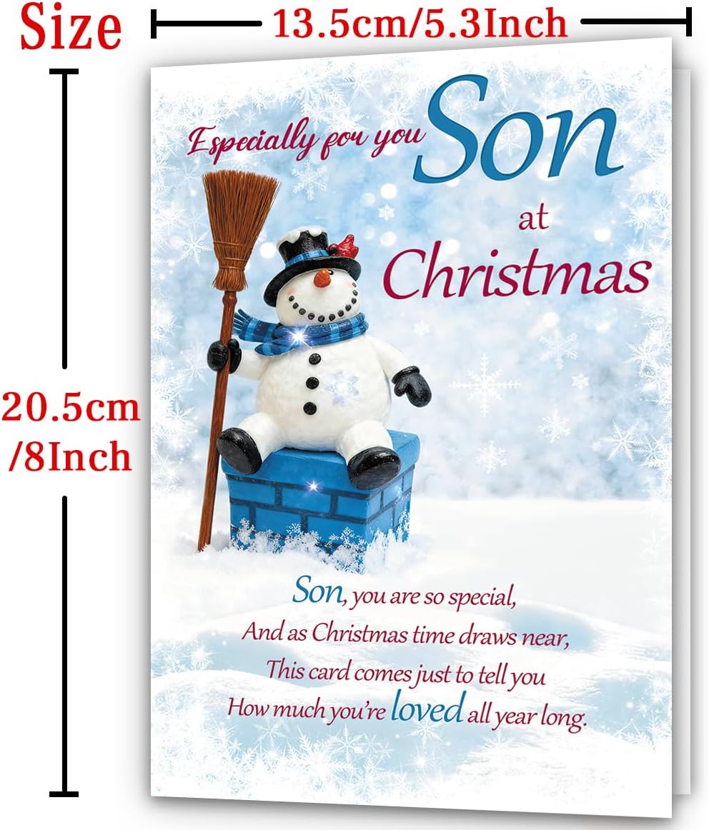 Regine Switzerland Christmas Card for Son - Merry Christmas Gift with Premium Envelope | 8x5.3 Inches, Double-Sided