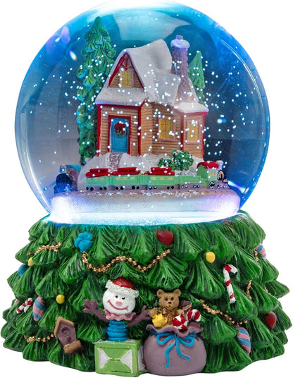 Revolving Christmas Train Snow Globe - Color-Changing LED Music Box with Hand-Painted Winter Scene
