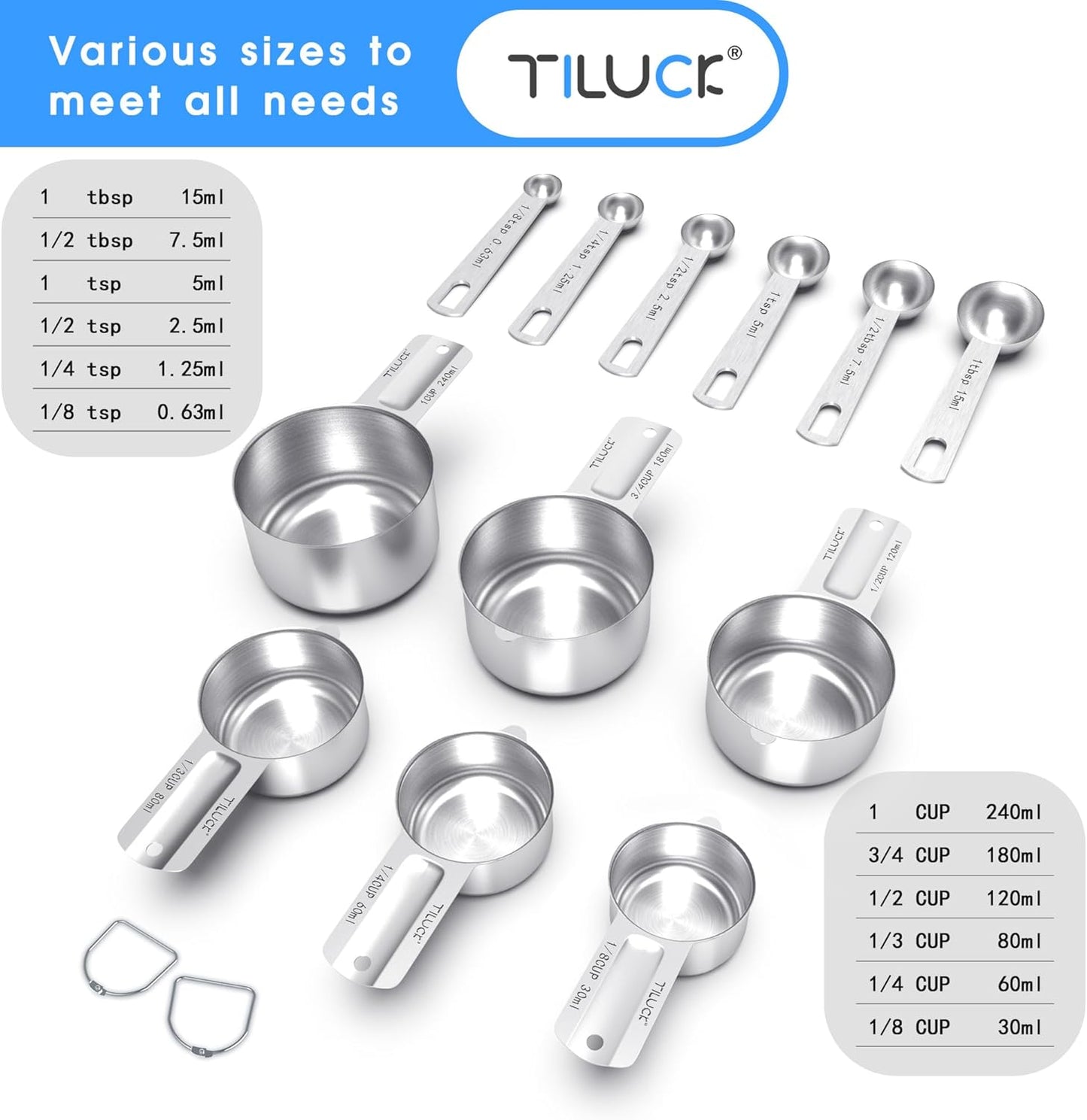 TILUCK Stainless Steel Measuring Cups & Spoons Set - Essential Kitchen Gadgets for Cooking & Baking (12 Pieces)