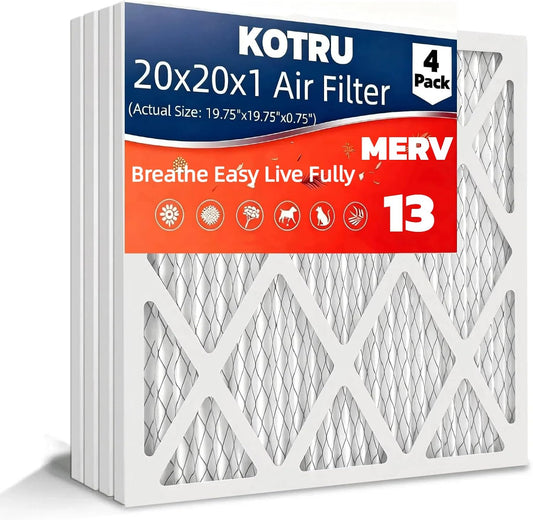 MERV 13 20x20x1 Air Filters by [Brand Name] - 4-Pack Electrostatic Pleated HVAC Filters | Captures Dust, Pollen & Pet Dander