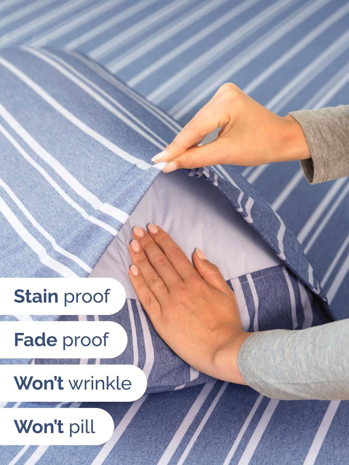 Skiennix Extra Deep Full Sheet Set - 6-Piece Cooling Bedding - Soft, Wrinkle-Free Blue Stripes