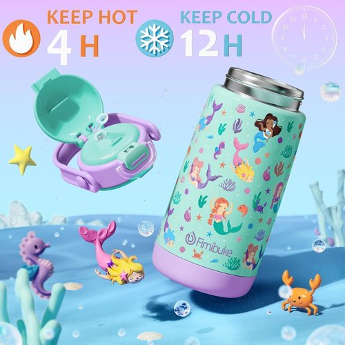 Fimibuke Kids Insulated Water Bottle - 14oz BPA-Free Stainless Steel Tumbler with Straw Lid & Handle