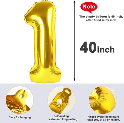 Gold Number Balloons 40 Inch - Big One Balloon for 1st Birthday | Perfect for Celebrations & Graduations