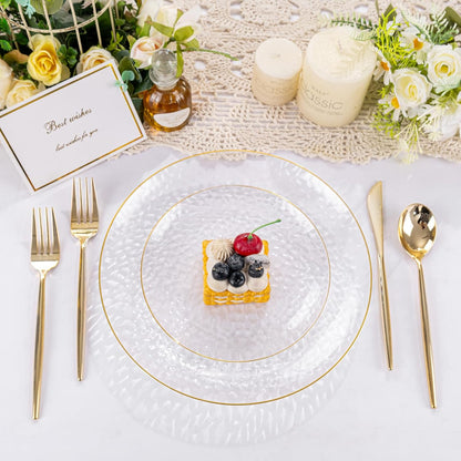 Rubtlamp Clear Plastic Plates - 60 Pcs Heavy-Duty Disposable Plates with Gold Rim | Perfect for Weddings & Parties