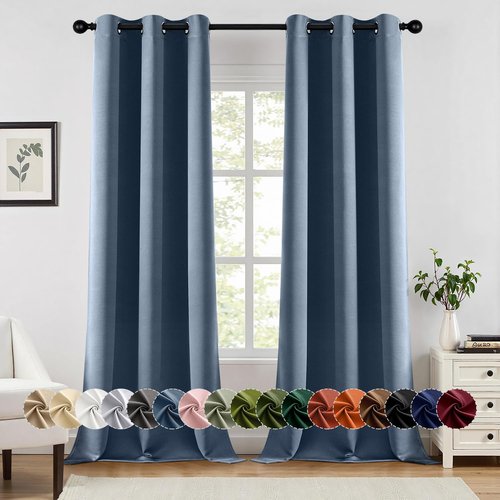 MIULEE Stone Blue Blackout Curtains for Bedroom Living Room 90 Inches Long 2 Panels, Thermal Insulated Room Darkening Drapes Solid Grommet Top Noise Reducing Light Blue Window Treatments 40x90 Inch
