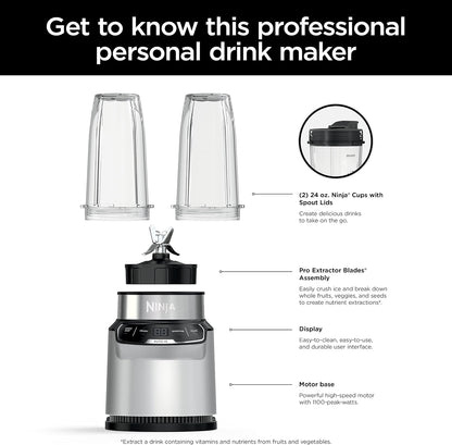 Ninja Nutri Pro Personal Blender - 1100 Peak Watt with Auto-iQ | Cloud Silver (Refurbished)
