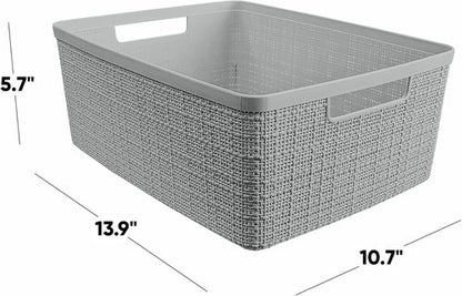 Curver Decorative Storage Baskets Set of 6 - Medium 12L Jute Bins for Home, Office & Kitchen | Grey