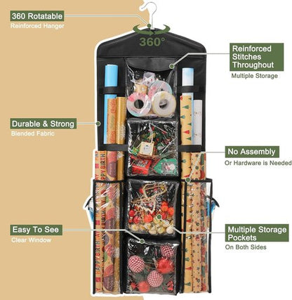 EXLIFBAG Gift Wrap Organizer - Double-Sided Wrapping Paper Storage Holder for Easy Access