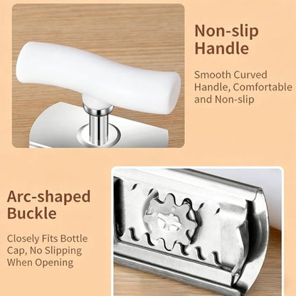 Cap Crack | Adjustable Multi-Lid Can Opener for Weak Hands - Ergonomic Non-Slip Grip, One-Hand Operation, White Green