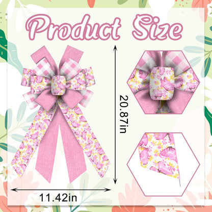 ABTOLS Large Spring Wreath Bows - Pink Butterfly & White Buffalo Plaid Decor for Indoor/Outdoor Use