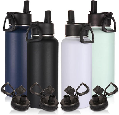 Volhoply 32 oz Insulated Water Bottles - 4 Pack with Straw & Spout Lids | Stainless Steel, Leakproof Design for Hiking & Camping