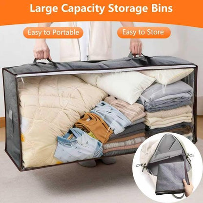 90L Under Bed Storage Containers by [Brand Name] - 4-Pack Closet Organizers with Transparent Lids | Ideal for Clothes, Shoes, Blankets & Pillows - Grey