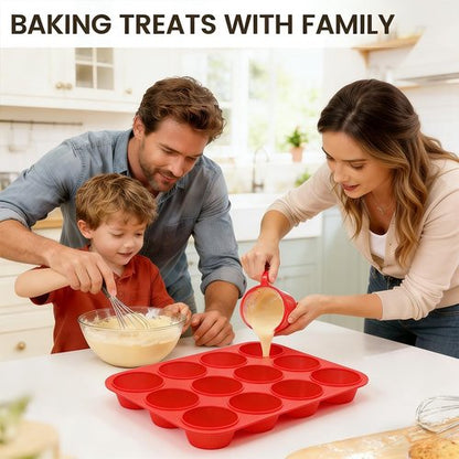 CAKETIME Silicone Muffin Pan - 3 Pack Regular 12 Cup Baking Tray for Muffins & Cupcakes