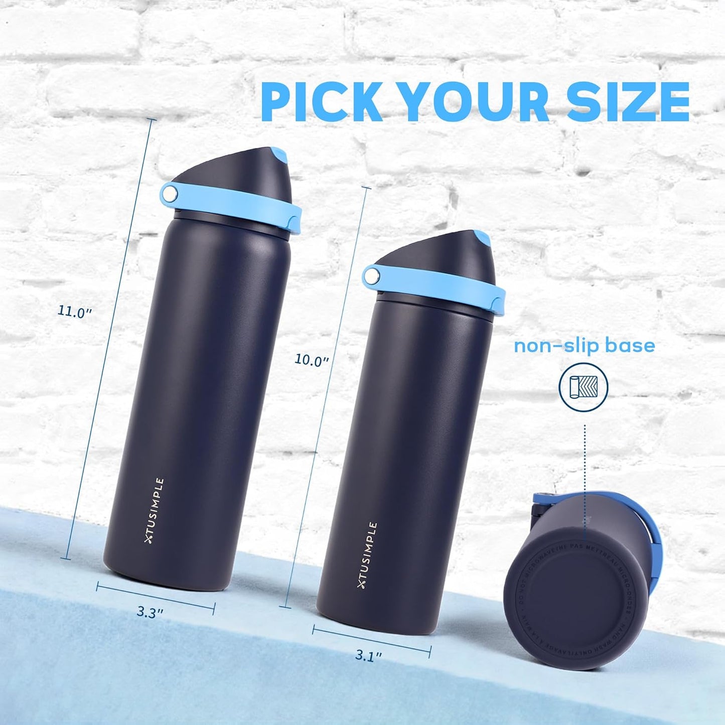 Skiennix 32 Oz Insulated Water Bottle - 2-in-1 Quick Flip Straw & Push Button Lid | Leakproof, Blue