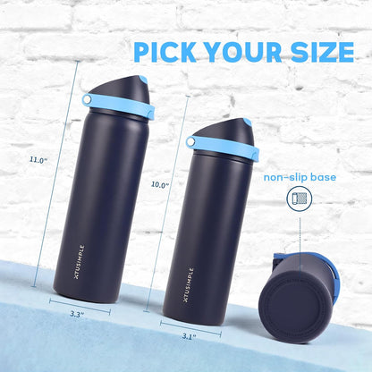 Skiennix 32 Oz Insulated Water Bottle - 2-in-1 Quick Flip Straw & Push Button Lid | Leakproof, Blue