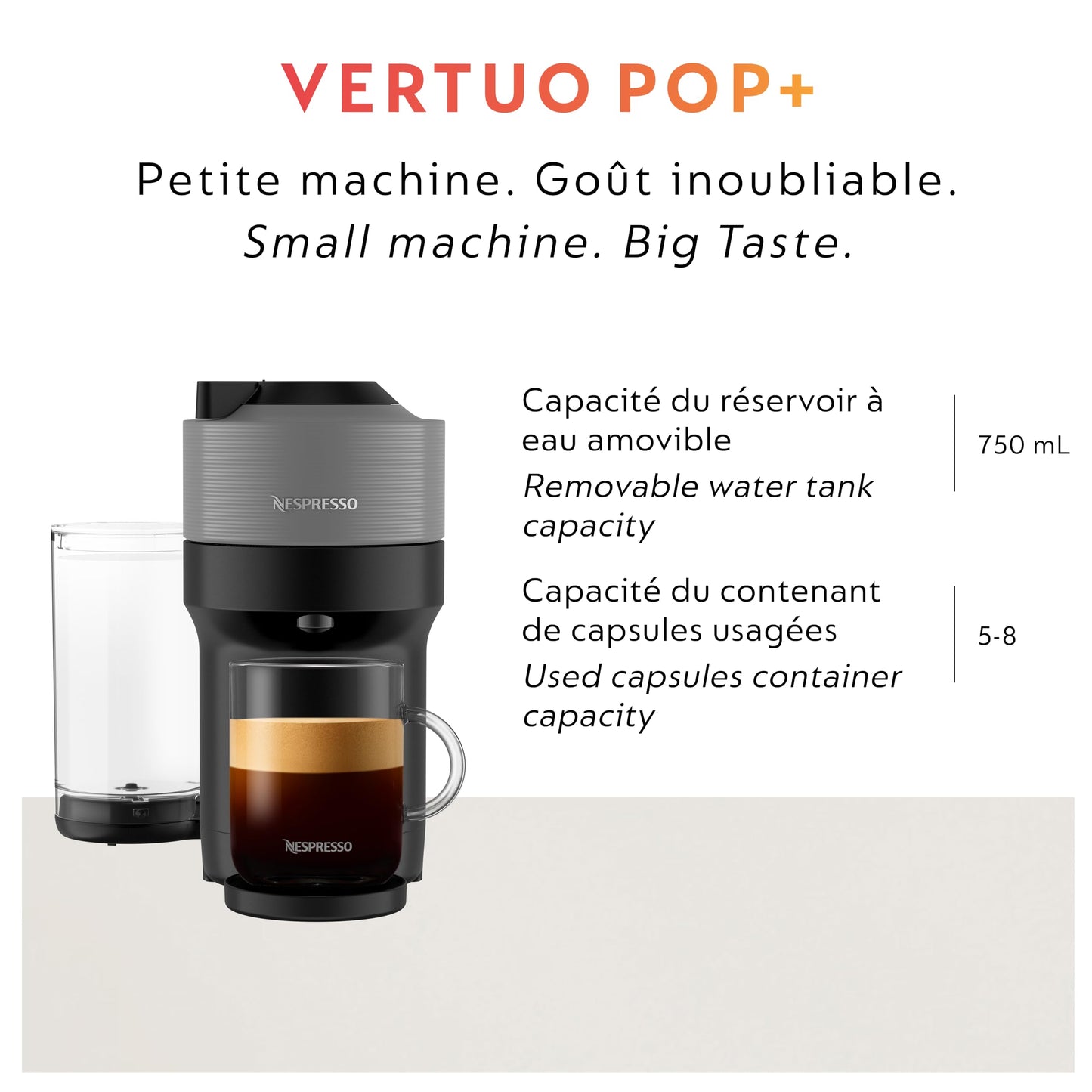 Nespresso Vertuo Pop+ Coffee and Espresso Maker by Breville with Milk Frother, Dark Grey