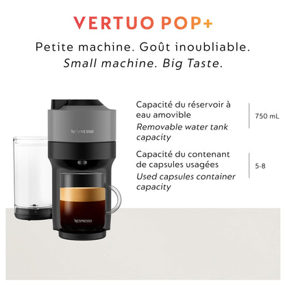 Nespresso Vertuo Pop+ Coffee and Espresso Maker by Breville with Milk Frother, Dark Grey