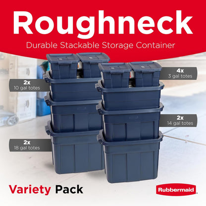 Rubbermaid Roughneck Tote - Durable Dark Indigo Metallic Storage Tote with Lid & Handles | Pack of 10