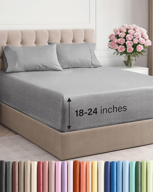 Extra Deep Twin Sheet Set - 4 Piece Breathable and Cooling Sheets - Hotel Luxury Bedding for Women, Men, Kids & Teens - Easy & Secure Fit - Soft and Wrinkle Free - Extra Deep Pockets - Heathered Grey