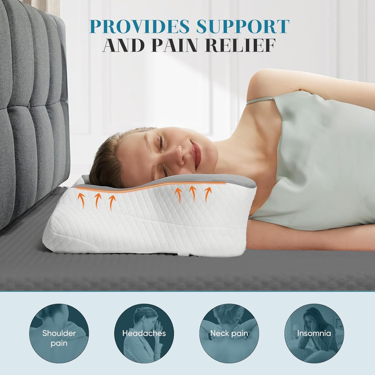 Sweetcrispy Cervical Pillow - Ergonomic Memory Foam Neck Support for Side Sleepers | Cooling Design, Grey