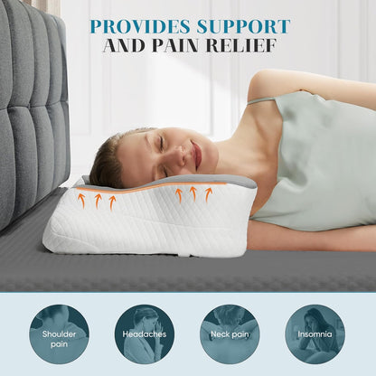 Sweetcrispy Cervical Pillow - Ergonomic Memory Foam Neck Support for Side Sleepers | Cooling Design, Grey