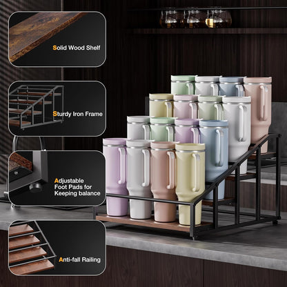 MOJOHAND 4-Tier Tumbler Organizer - Holds 16 Stanley 40 oz Tumblers & Water Bottles | Perfect for Kitchen & Pantry