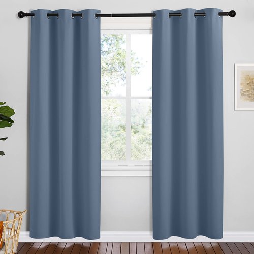 NICETOWN Short Curtains for Kitchen, Stone Blue, 1 Pair, 42 inches Wide by 78 inches Long, Thermal Insulated Solid Grommet Blackout Window Treatment Curtain Panels for Loft, Cafe
